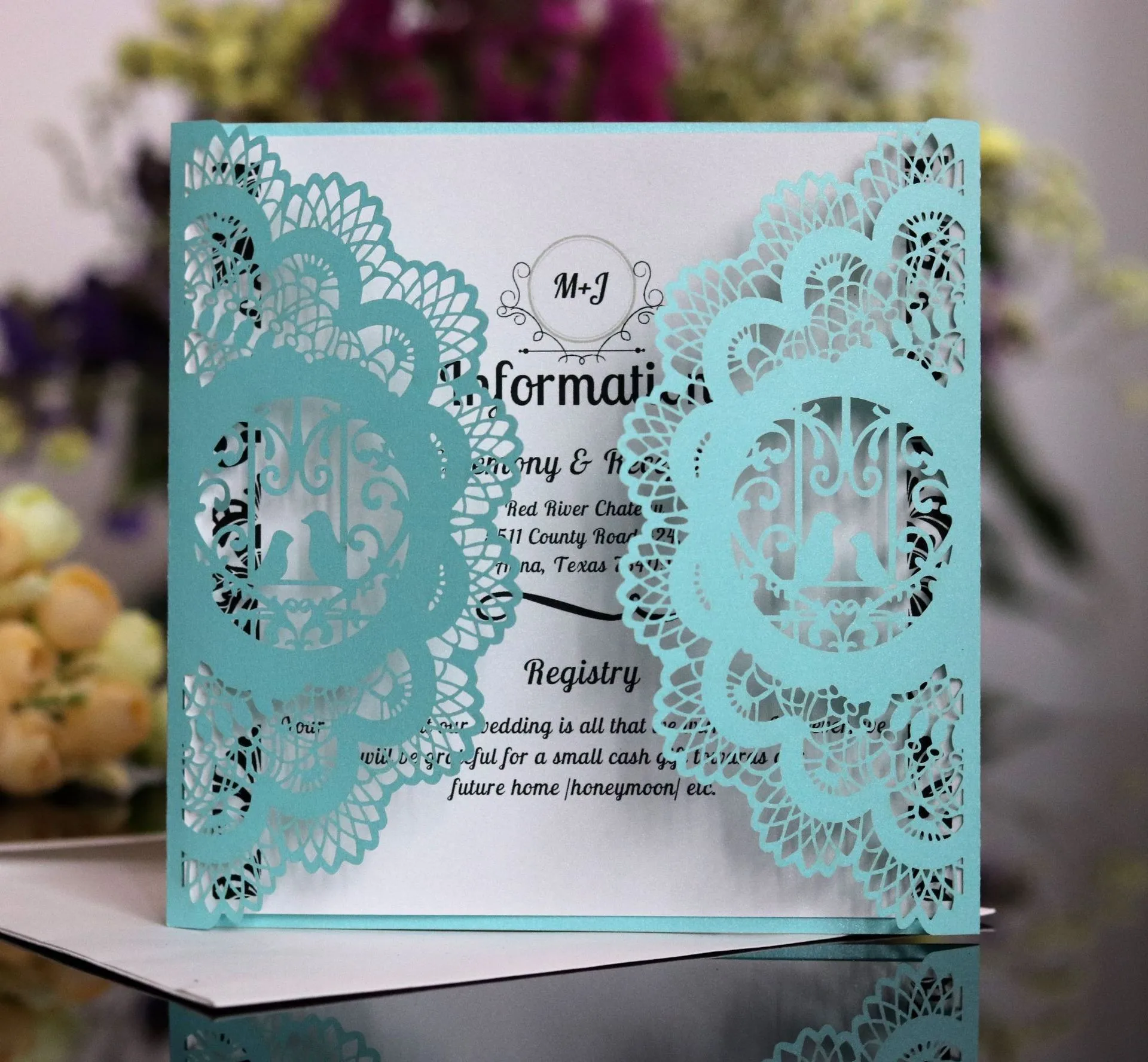 100/50 قطعة 15X15 سنتيمتر غطاء بطاقة دعوة الليزر الأوروبي دعوة الزفاف خارج قذيفة بالجملة AK-HK-5