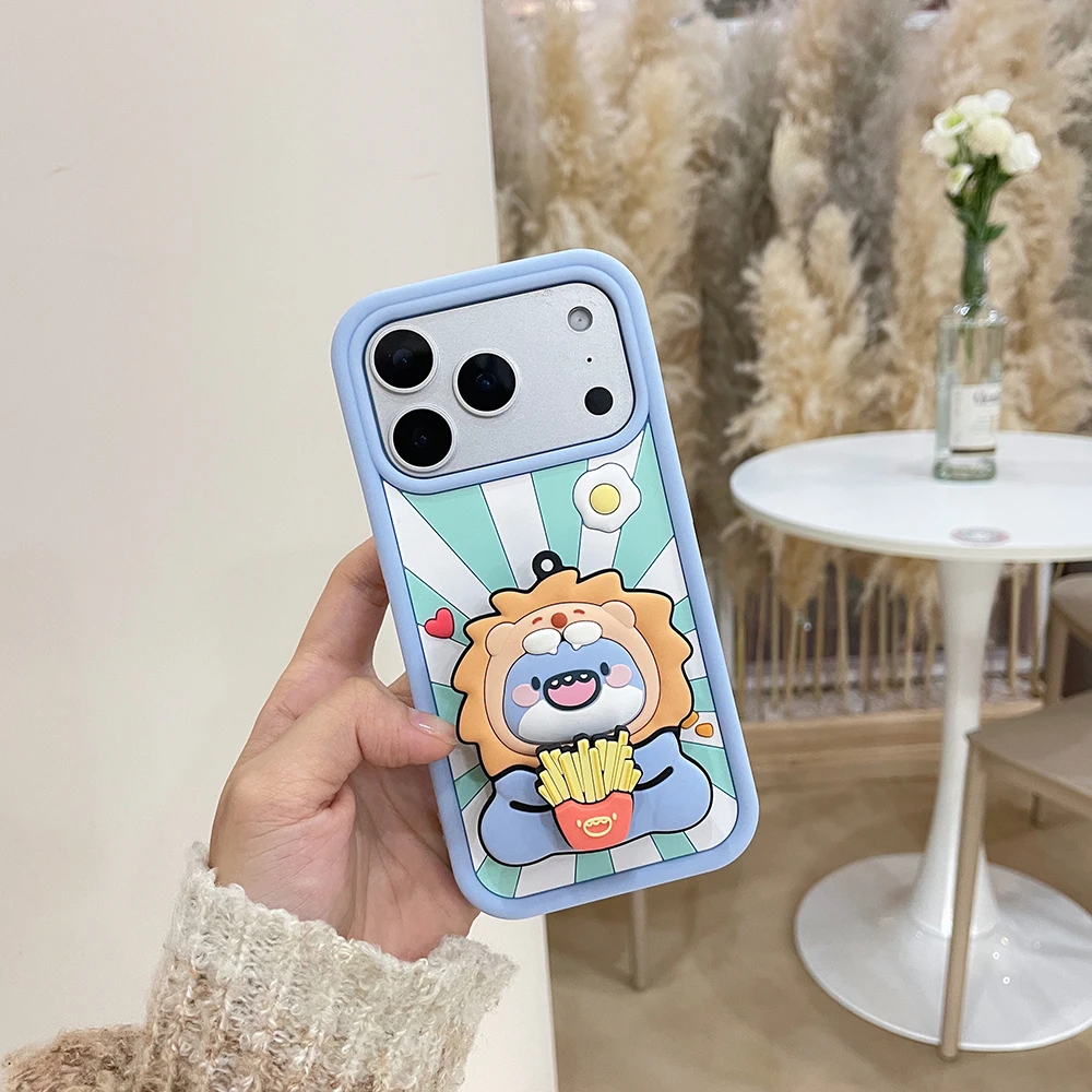 3D Cartoon Französisch Frites Shark Halterung Fall Für iPhone 17 16 Plus 16e 15 14 13 12 11 Pro max Stoßfest Weiche Silikon Halter Abdeckung – Detail 3