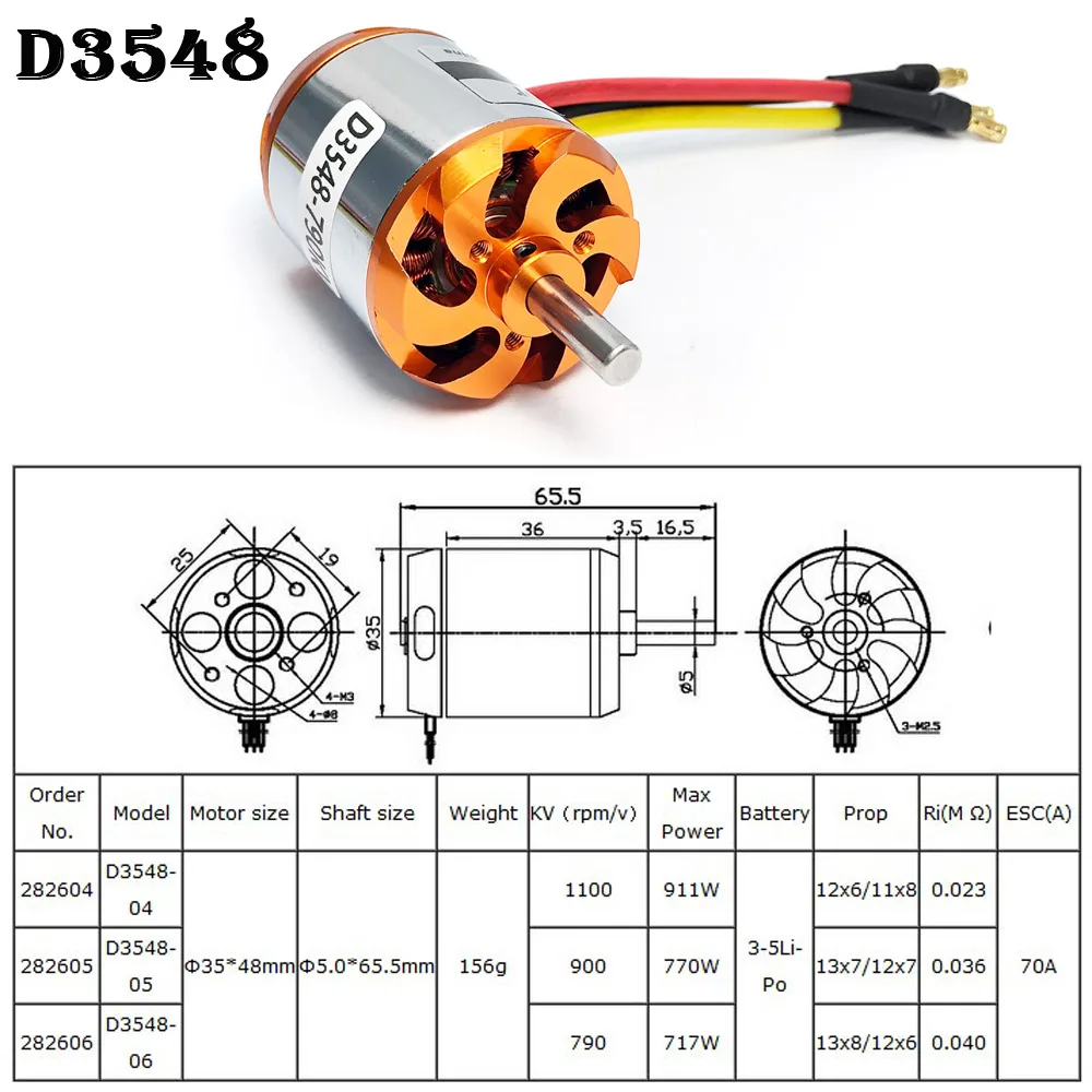 Hobbyocean RC D3542 3542 3548 Brushless Outrunner Motor 1100KV 790KV 900KV 1250KV 80A ESC for RC Aircraft Plane Multi-copter