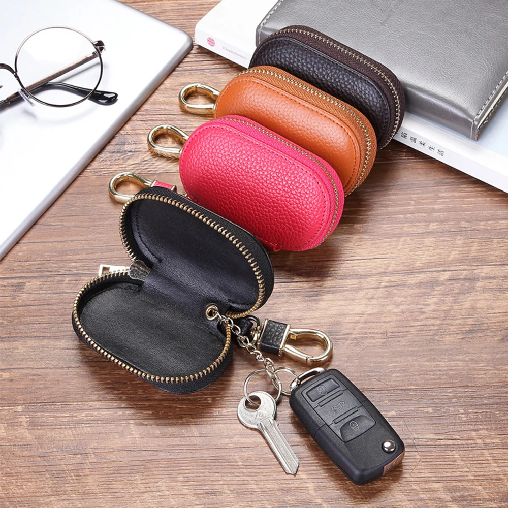 Cowhide Car Key Holder Case Genuine Leather Men Women Key Protective Case Universal Housekeep Keychain Mini Wallet Coin Pouch