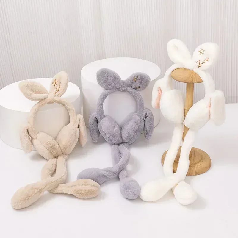 Children's ear protection warm plush earmuffs for 2022 winter, for boys and girls, bowknot ear movement