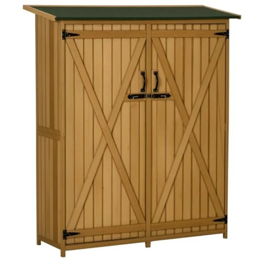 Outdoor storage cabinet for patio use, asphalt-coated steel, charcoal gray, waterproof and lockable with reinforced hinges
