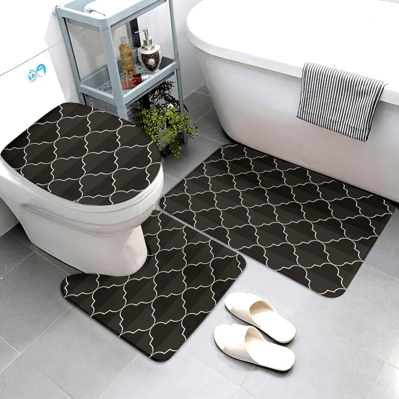 3 pcs/set retro pattern printed floor mat, three-piece bathroom mat set, non-slip mat, water-absorbent mat, toilet lid mat, toil