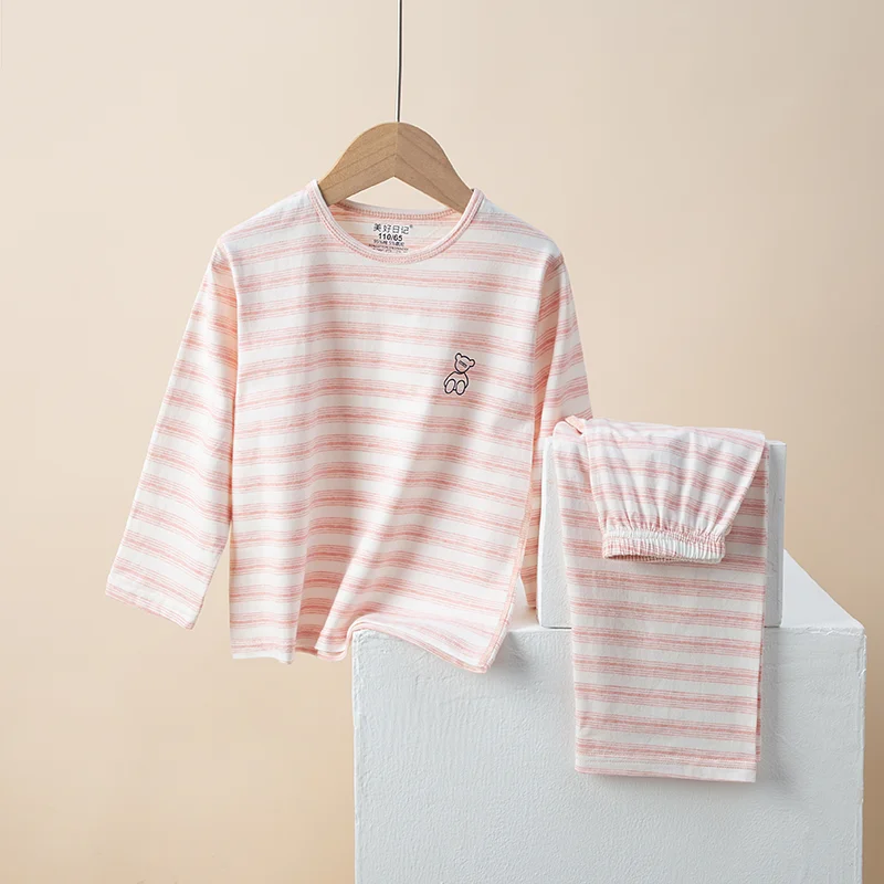 A Set Summer Breathable Children's Pure Cotton Loungewear Girls Boys Long Sleeves Trousers Baby Air Conditioning Clothes Pajamas