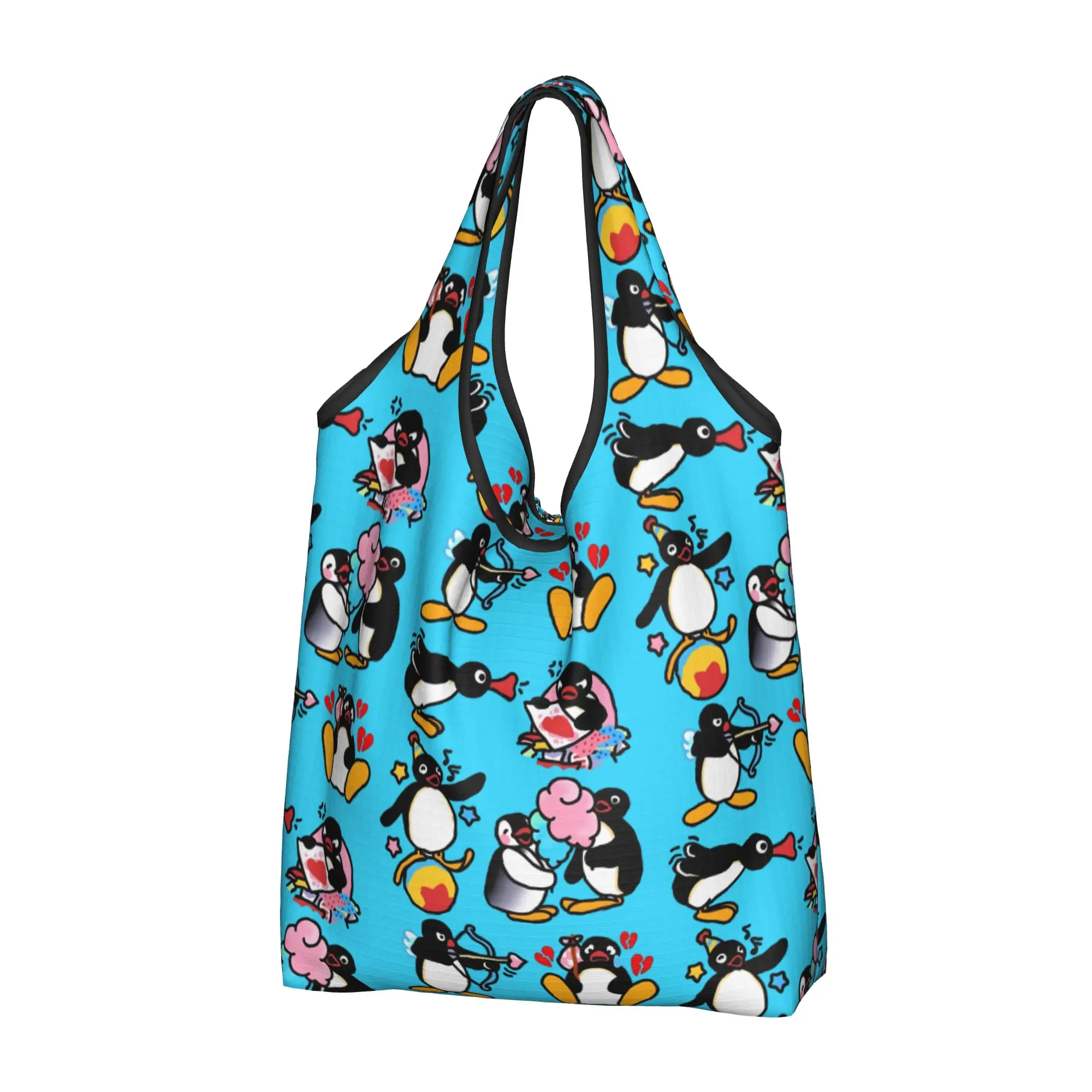 Penguin Cartoon Manga Groceries Shopping Bags Funny Shopper Shoulder Tote Bag Big Capacity Portable  Handbag