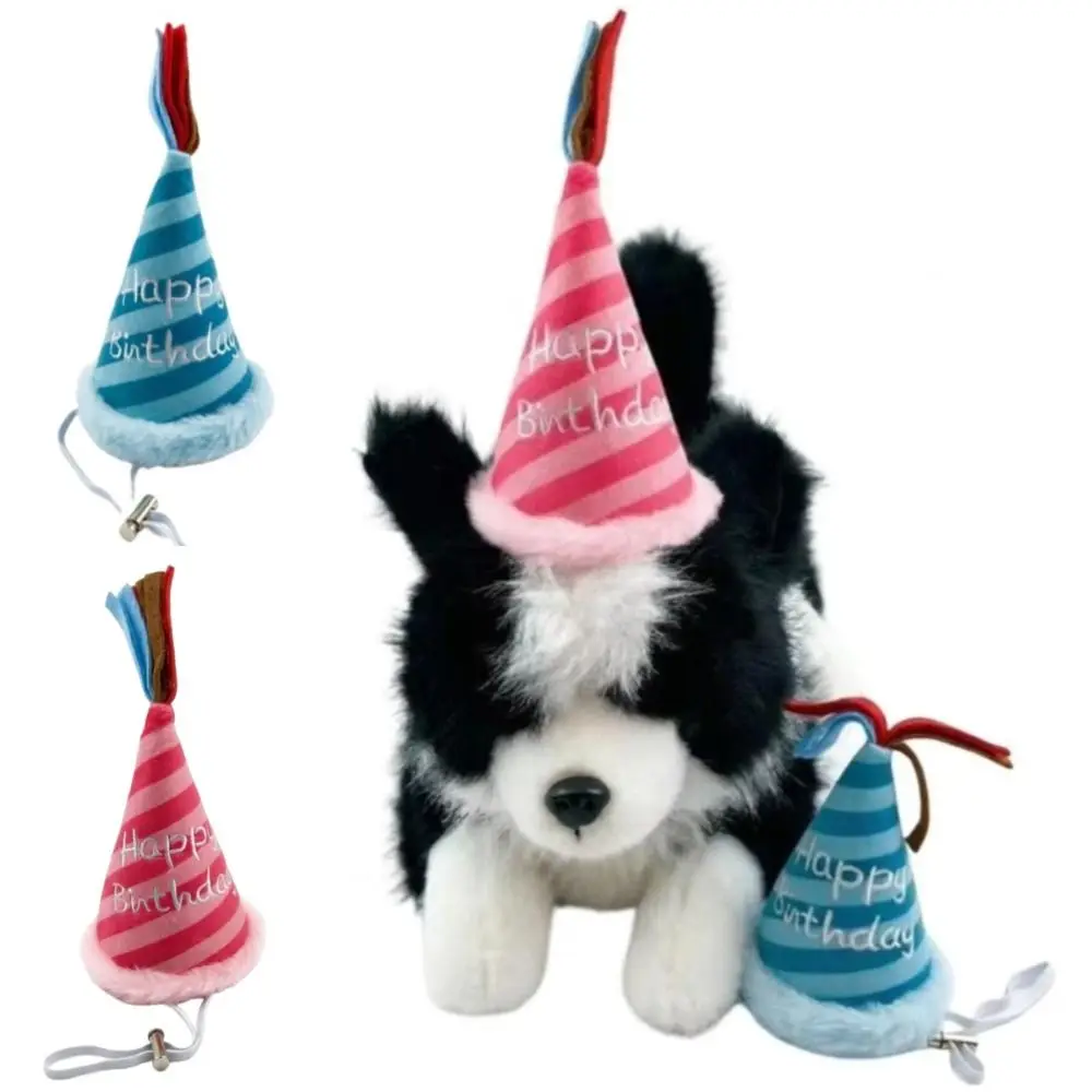 Adjustable Pet Birthday Hat Reusable Thickened Striped Celebration Hat Plush Lightweight Cone Birthday Hats Pet Birthday Party