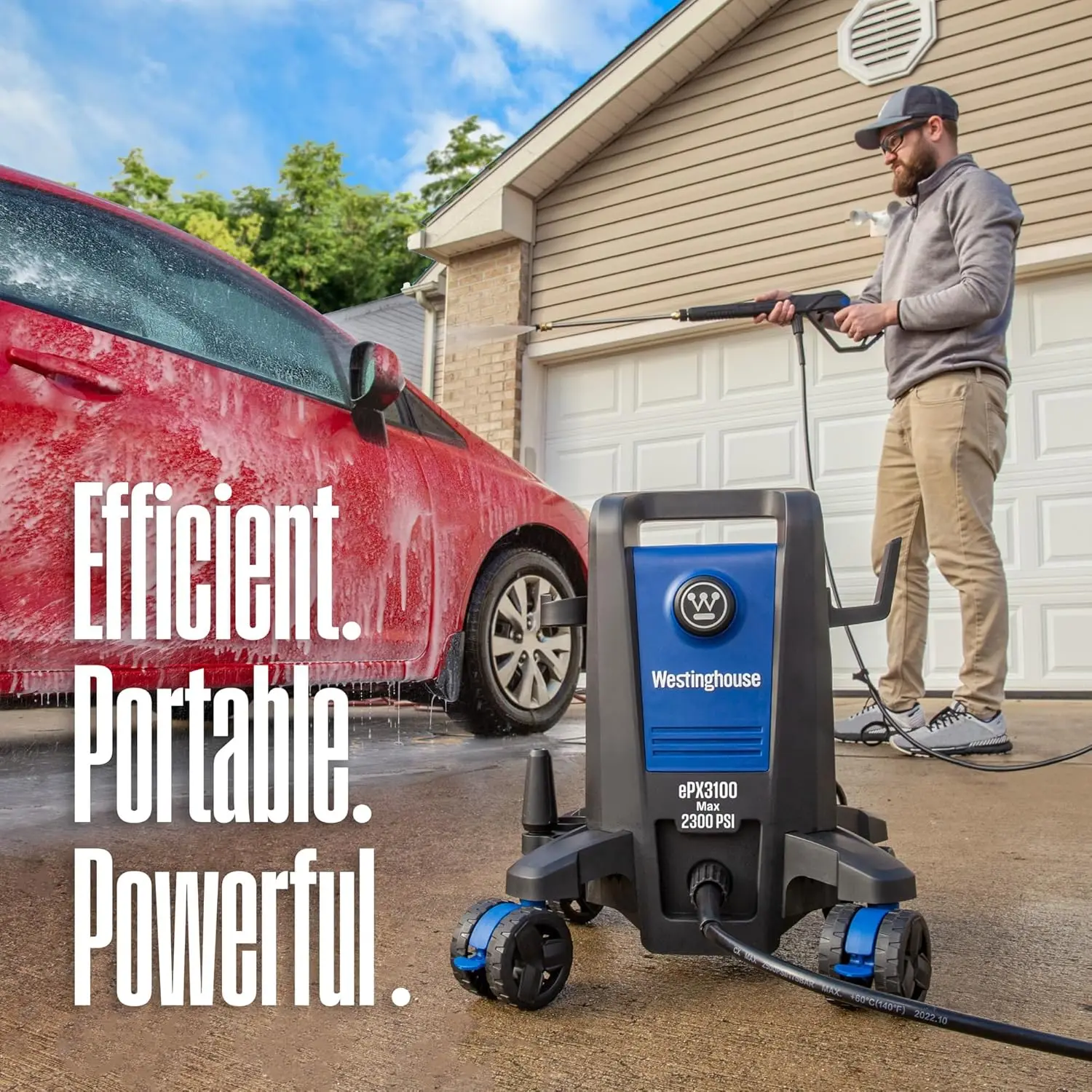 ePX3100 Electric Pressure Washer, 2300 Max PSI 1.76 Max GPM with Anti-Tipping Technology, Onboard Soap Tank, Pro-Style Steel Wan