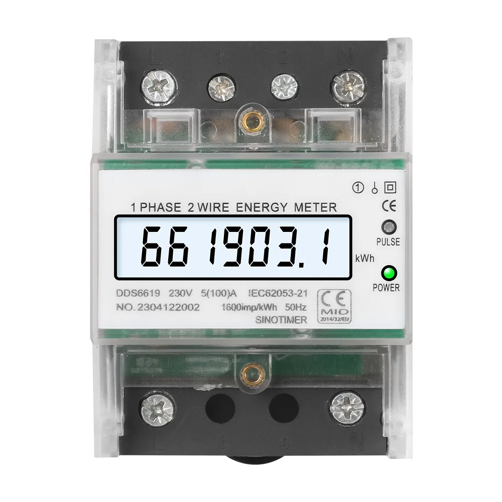 DDS6619-031 Energy Meter Din-rail AC230V 5(100)A 1 Phase 2 Wire LCD Backlight Displays Electricity kWh Household