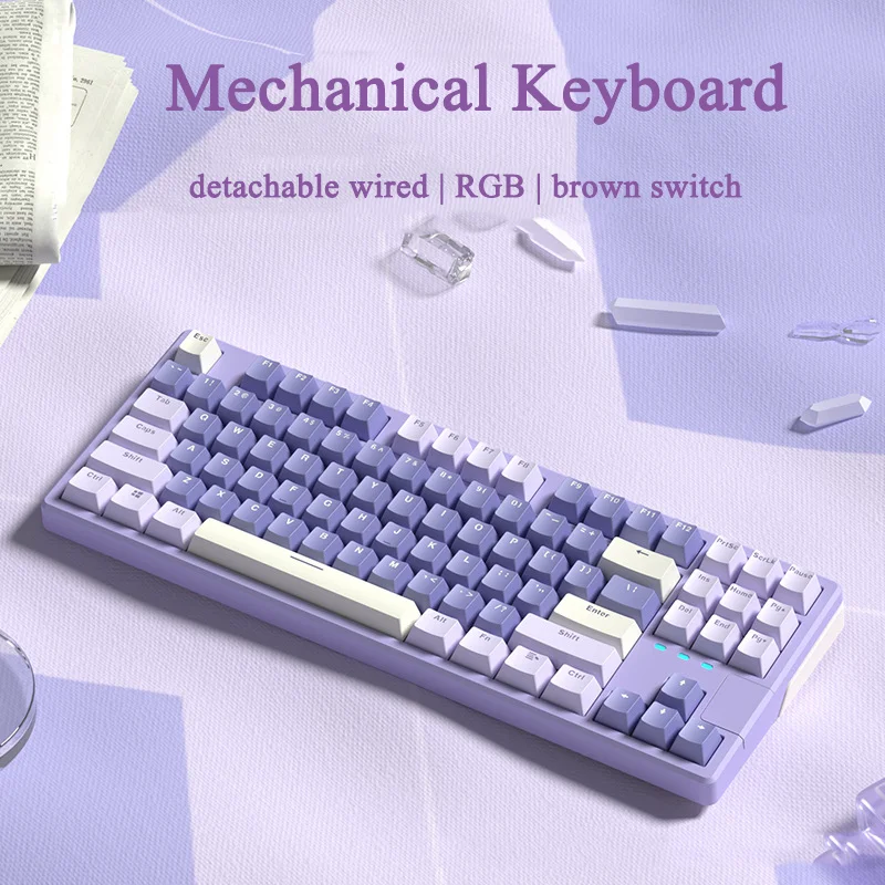 

Mini Gaming Mechanical Keyboard Detachable Type-C Wired Gamer Keyboard Brown Switch 87 Keys RGB Keypad For Computer PC Laptop