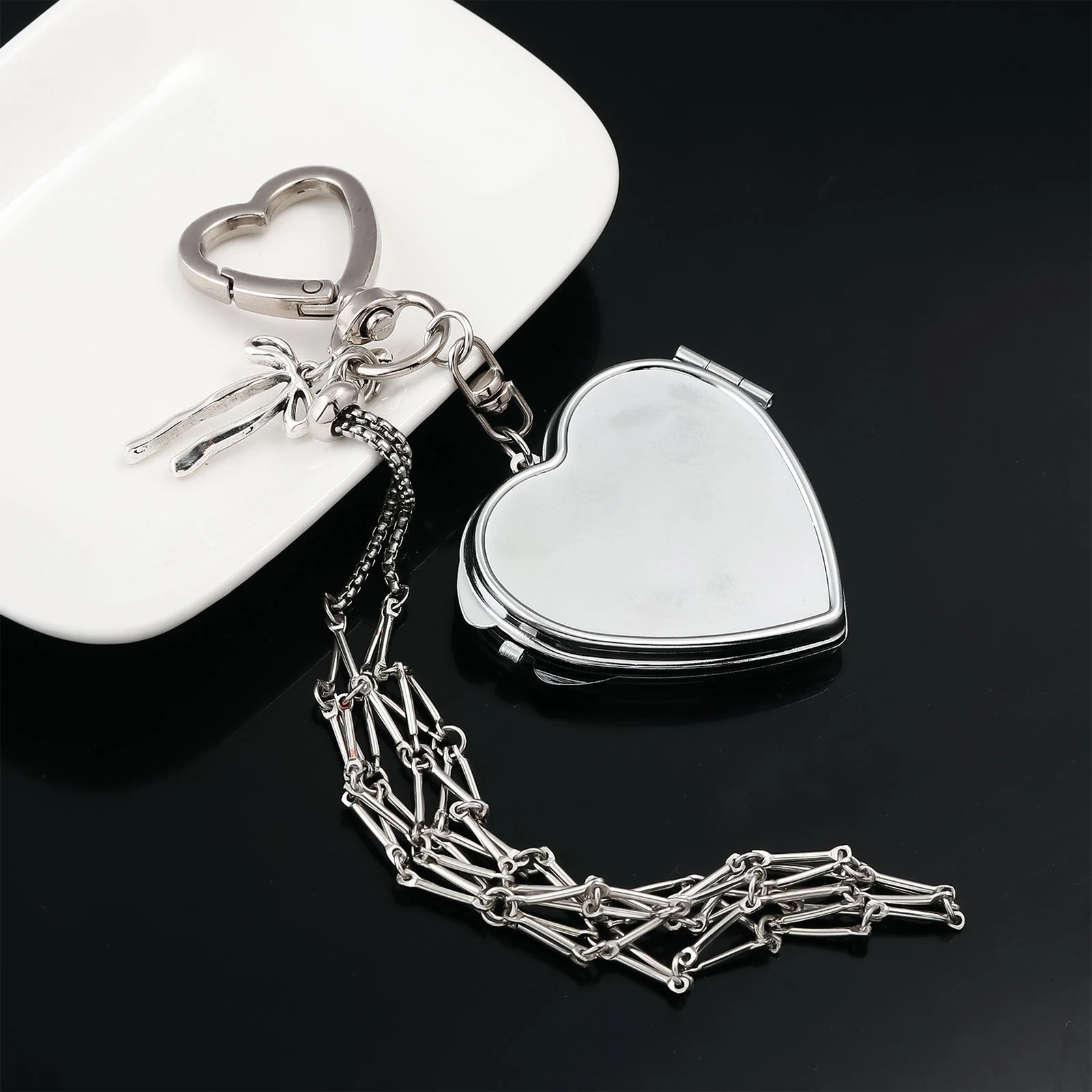 Potable Lipsticks Storage Case with Compact Mirror Metal Lip Gloss Holder Keychain for Women Women