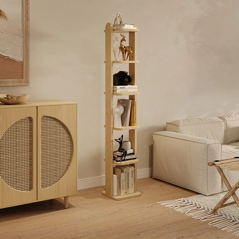 

Rubberwood Tall Bookshelf Nordic Home Living Room Storage Shelf Minimalist Multi-Layer Bookcase Sturdy Floor Storage Rack