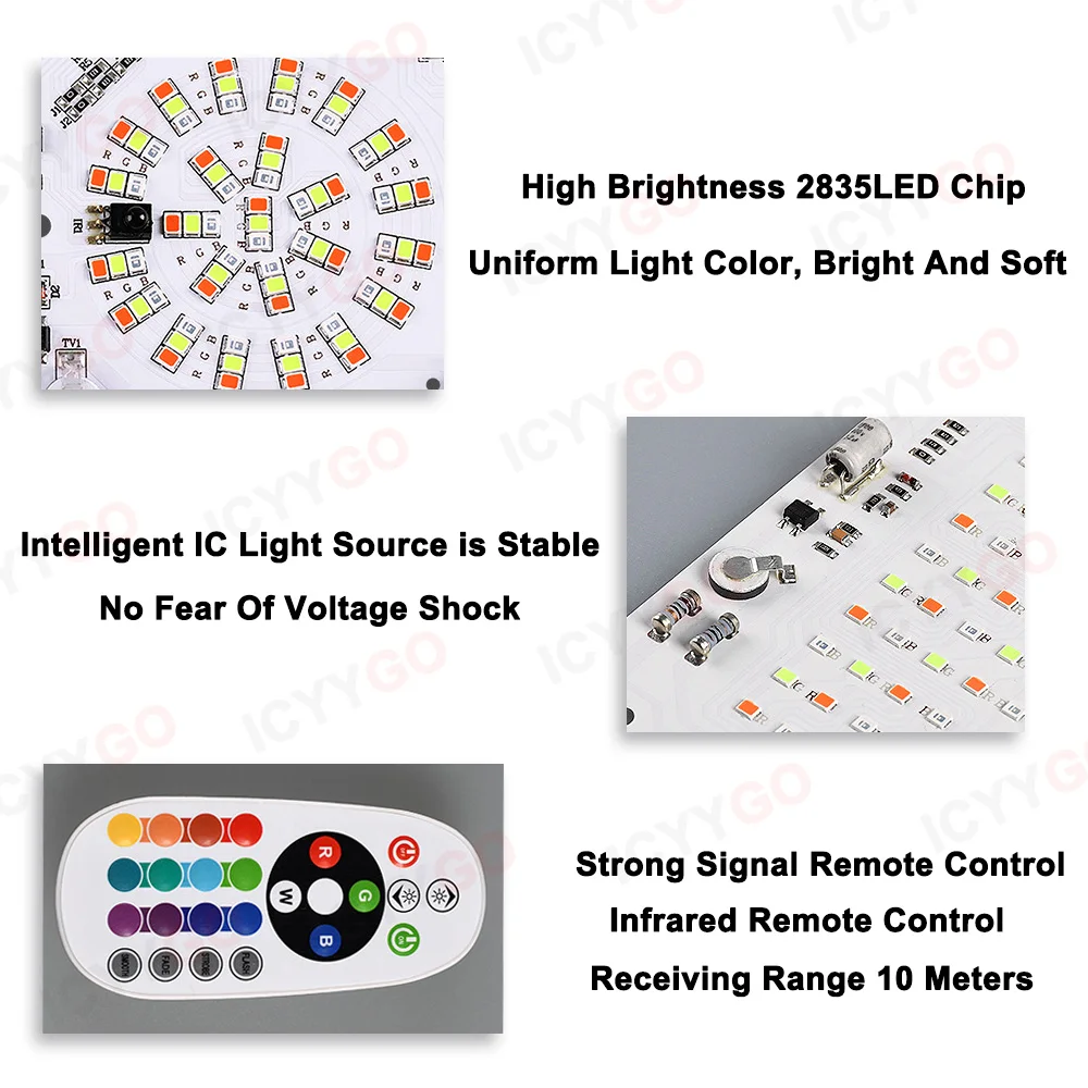 Imagem -02 - Placa de Fonte de Luz Rgb Led 20w 30w 50w 100w Ac220v sem Driver Smd2835 Holofote Externo Painel de Holofote de Jardim