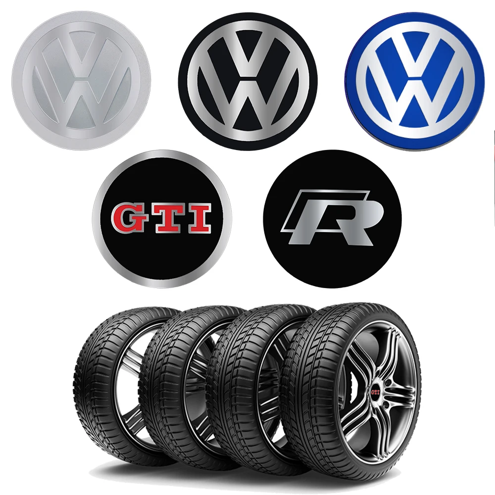 4Pcs Car Tire Hub Center Cap Sticker Aluminum Car Modification Accessories For Volkswagen Golf GTI Tiguan Passat Polo Bora Rline