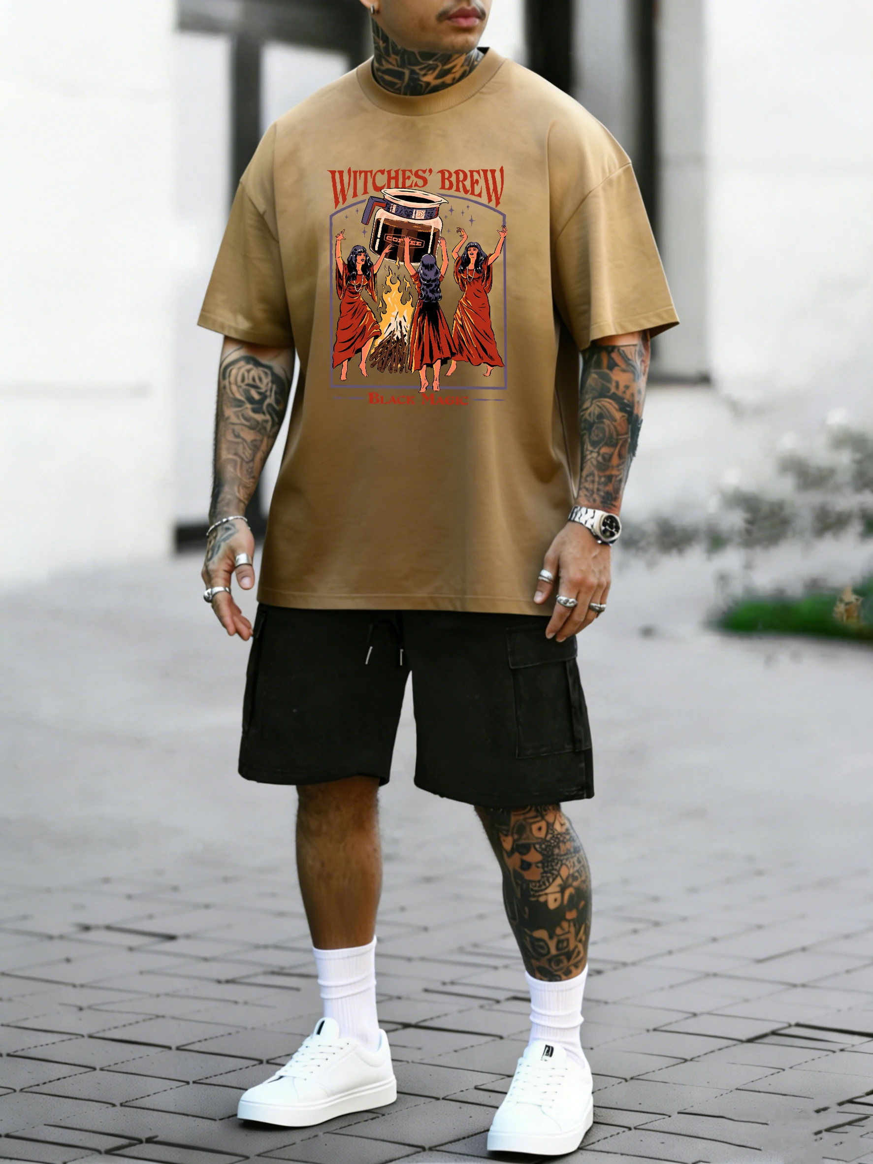 

Мужской хлопковый комплект: футболка свободного кроя и шорты с принтом «Чародейское купание» в стиле ретро, с эффектом тай-дай, для лета, повседневный, модный, уличный стиль