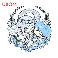 UJIOM 13cm × 12.5cm Chibi Frieren Himmel Wedding Design Wall Sticker Simple Cartoon Style Decals Fanshionable Home Decor