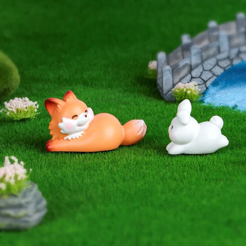 أرنب ثعلب صغير لطيف زخرفة صغيرة أرنب كرتوني منظر طبيعي صغير ديكور نموذج حرف إكسسوارات داخلية للسيارة هدايا #4