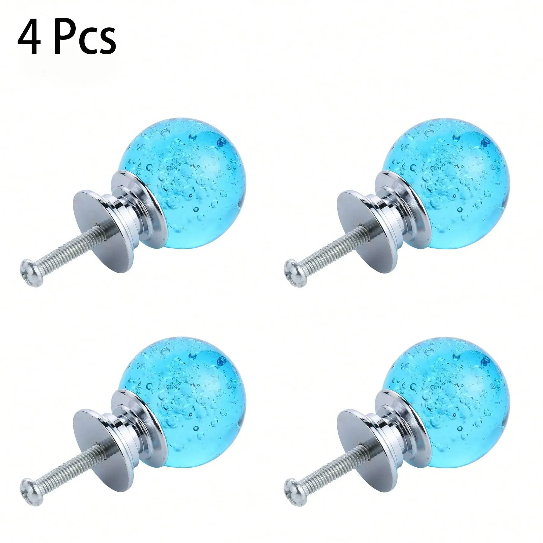 4 PCS Azure Blue Round Glass Bubbles Knobs Smooth Drawer Pulls Handle for Home, Cabinet, Drawer and Dresser, 30MM.