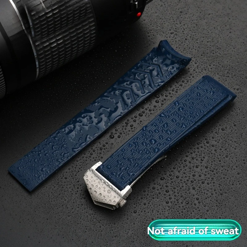 حزام ساعة من مطاط السيليكون الناعم مقاس 22 مم لـ Tag Heuer Carrera/Aquaracer 300 (Fit WAY201A WAY211C) - حزام بديل متين