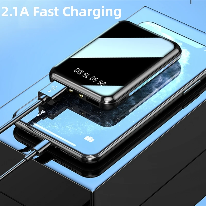 باور بانك صغير بقدرة 20000 مللي أمبير في الساعة بمنفذ USB مزدوج مع باور بانك بشاشة مرآة لهاتف آيفون 16 وسامسونج وشاومي شاحن محمول بطارية احتياطية