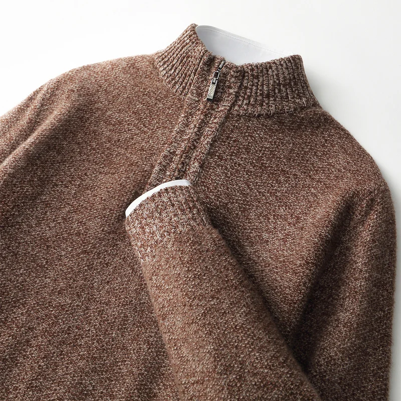 ADDONEE Jesienno-zimowy męski sweter z golfem, wykonany ze 100% wełny merino, gruby, ciepły, elegancki sweter z kaszmirem