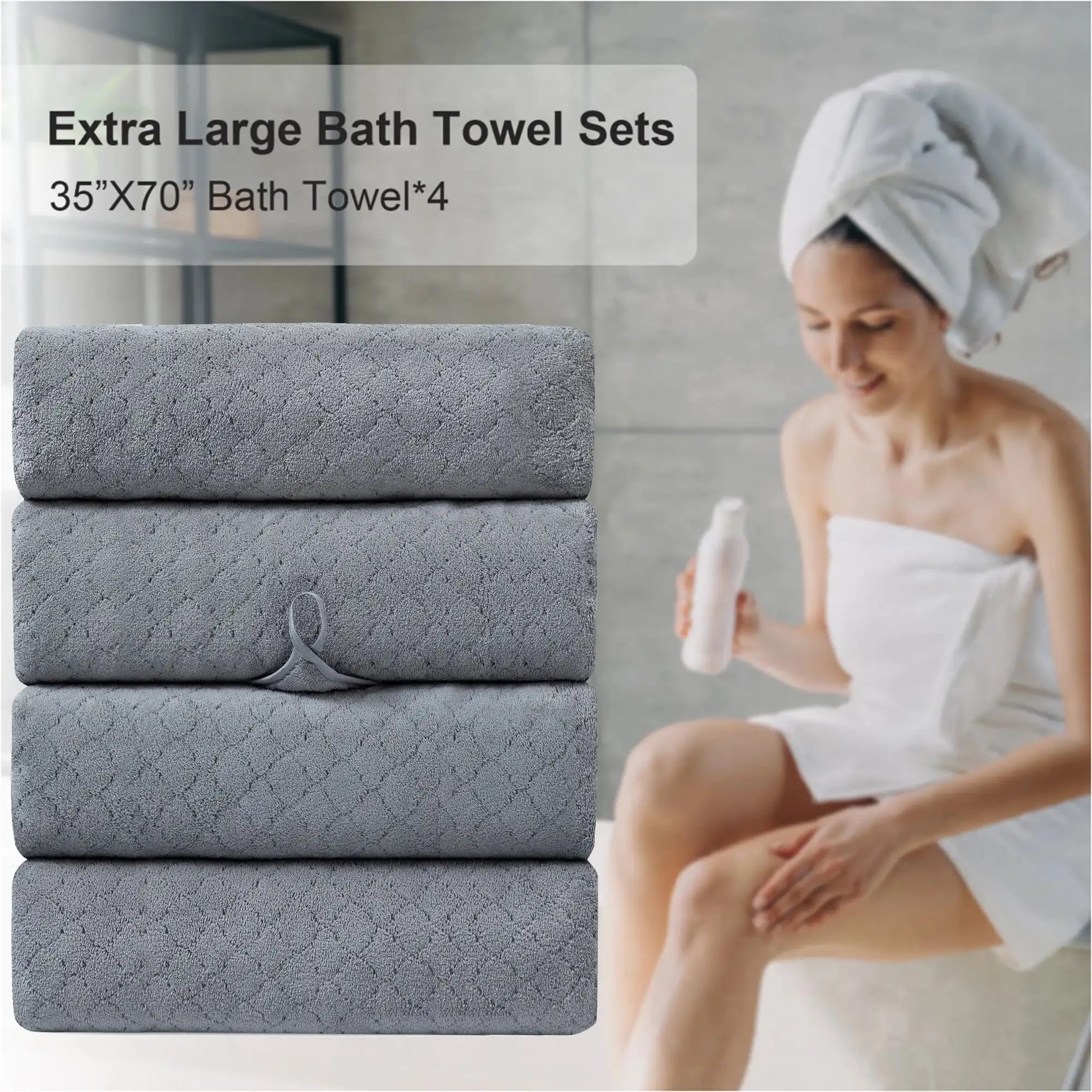 4 Pack Oversized Bath Towel Sets 700 GSM Soft Shower Towels 35 x 70 Inches Quick Dry Bath Sheets Highly Absorbent Bath Towel