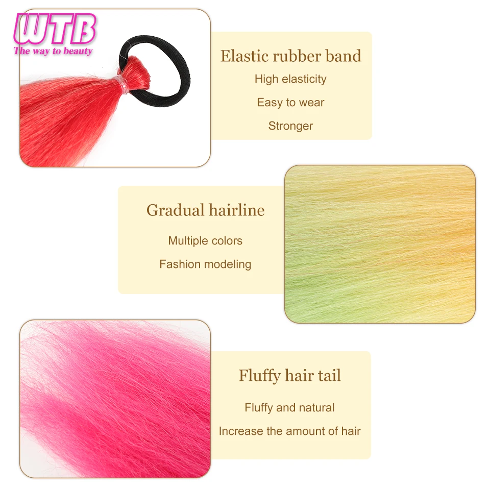 Synthetic Straight Ponytail with Elastic Hair Tie Colorful Braiding Hair Ponytail Hair Extensions Hair Accessories