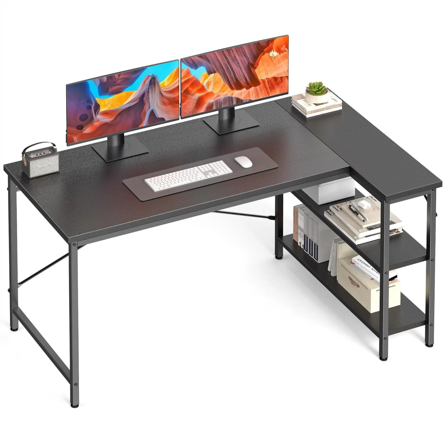 

L Shaped Desk 47 Inch Computer Desk Corner Desk with Reversible Storage Shelves for Home Office