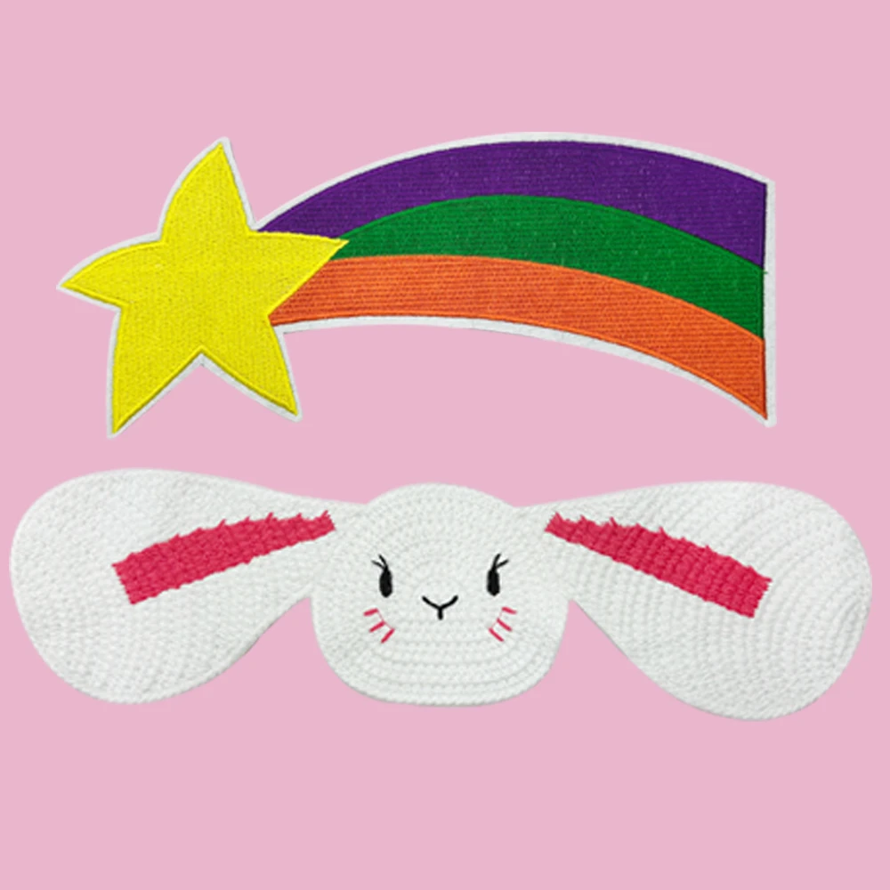 Niedliche Stickerei Big Eared Kaninchen Patch, Sterne Regenbogen Stickerei Patch Cartoon Tier Aufkleber Nähen Kleidung Mantel DIY Zubehör