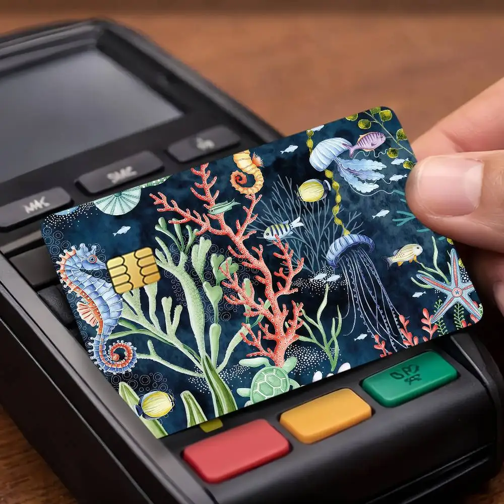 Minimalist Style Deep Sea Credit Card Public Transportation Cards Protective Sticker Waterproof Card Face Decoration 4PCS