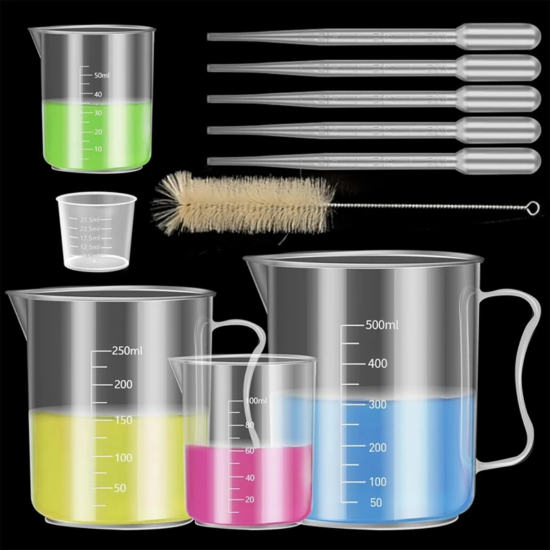 5-Piece Plastic Graded Beaker Set With Handle, Beaker, 5-Piece Pipette And Brush Durable Easy Install Easy To Use