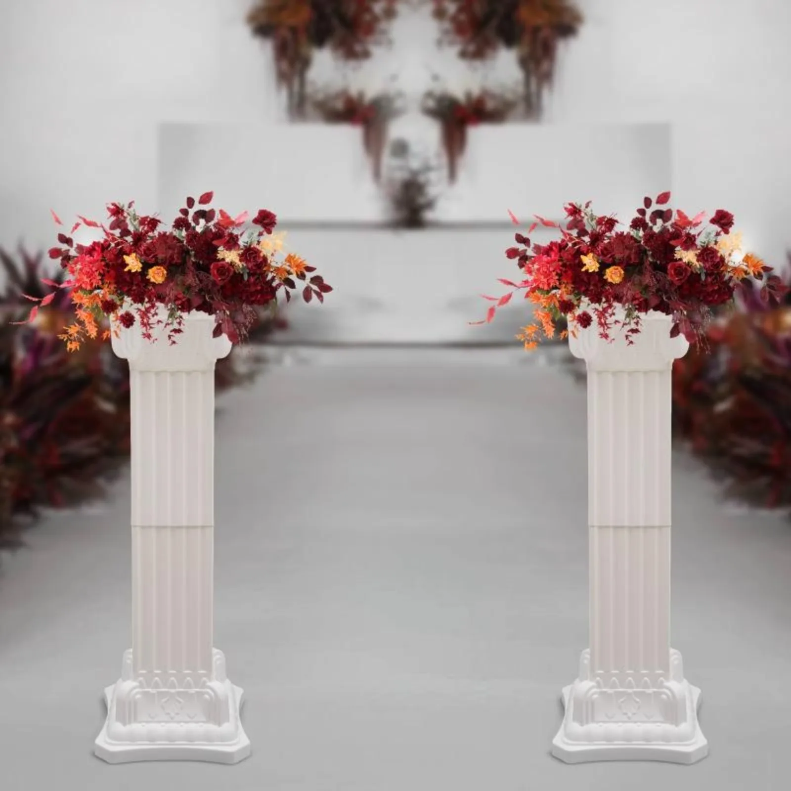 2 Pcs Roman Pillars Artistic Roman Column Decoration Plastic Flowerpot Holder Arrangement Vase for For Wedding Party 30*90cm