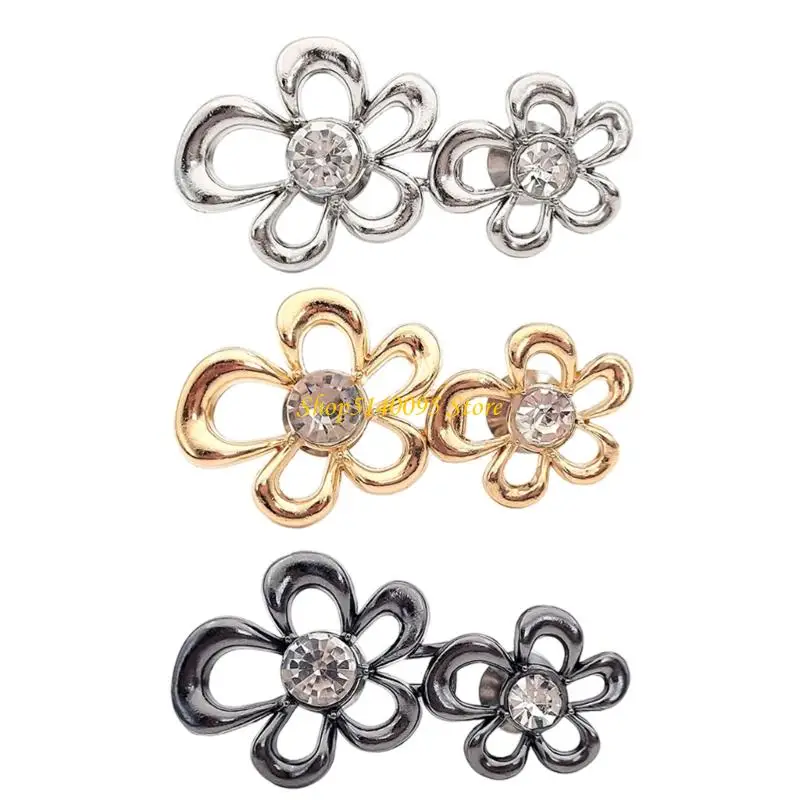 

DXAE Rhinestones Flower Waist Tightener Button For Pants Quick Waist Adjustment 6PCS