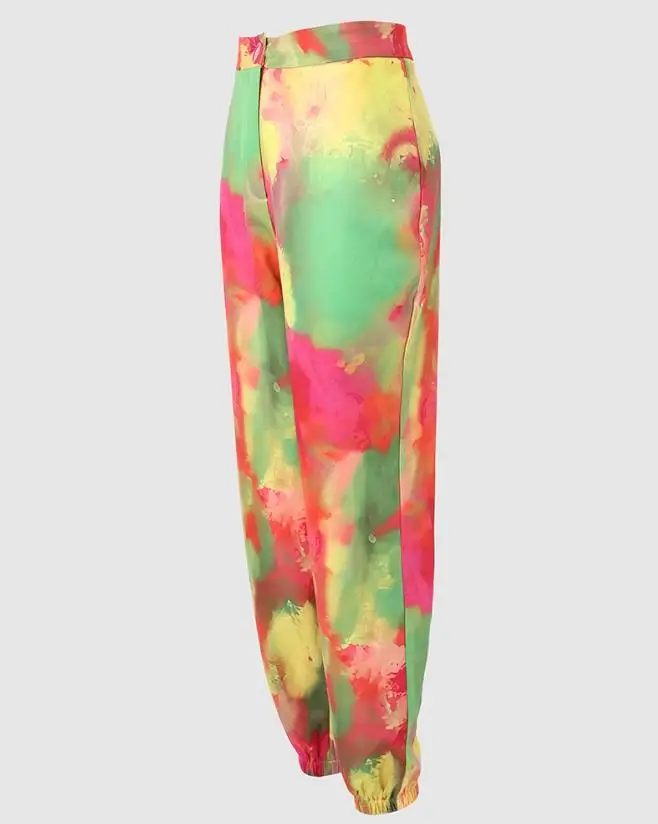 Garnitury damskie Art Tie Dyeing 2024 Wiosna Najnowszy elegancki szalowy kołnierzyk Tie Dye Print Długi rękaw Marynarka Płaszcz Spodnie z wysokim stanem