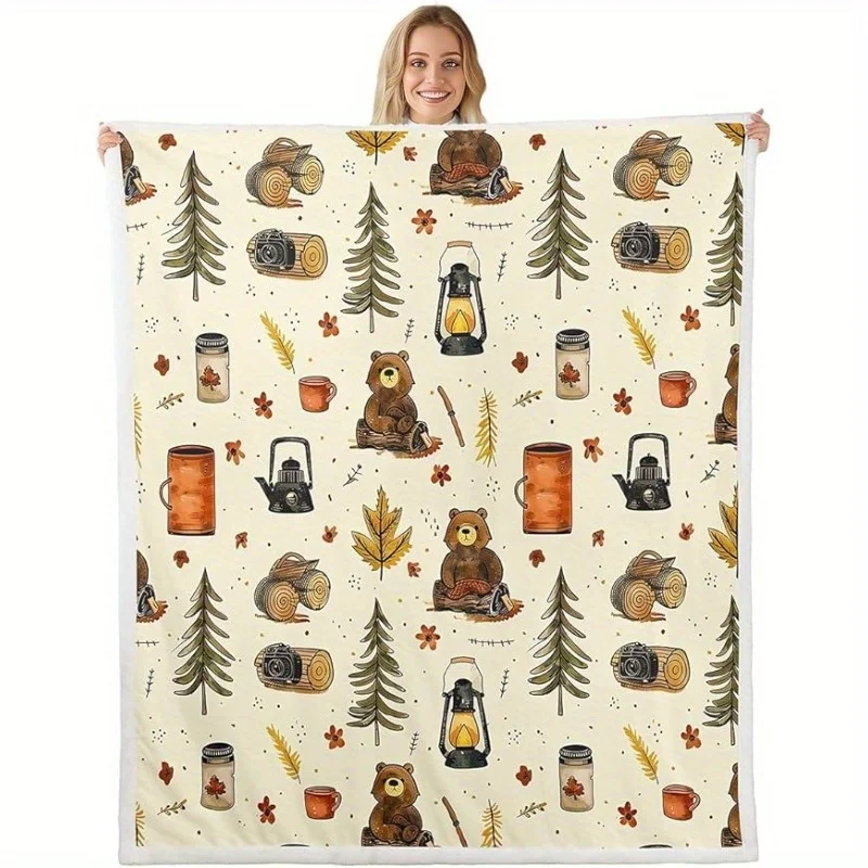 Large Camping Blanket 90inch X 90inch Happy Camping Plush Blanket Travel Trailer Accessories Blanket Camping Ground Fluffy Blank