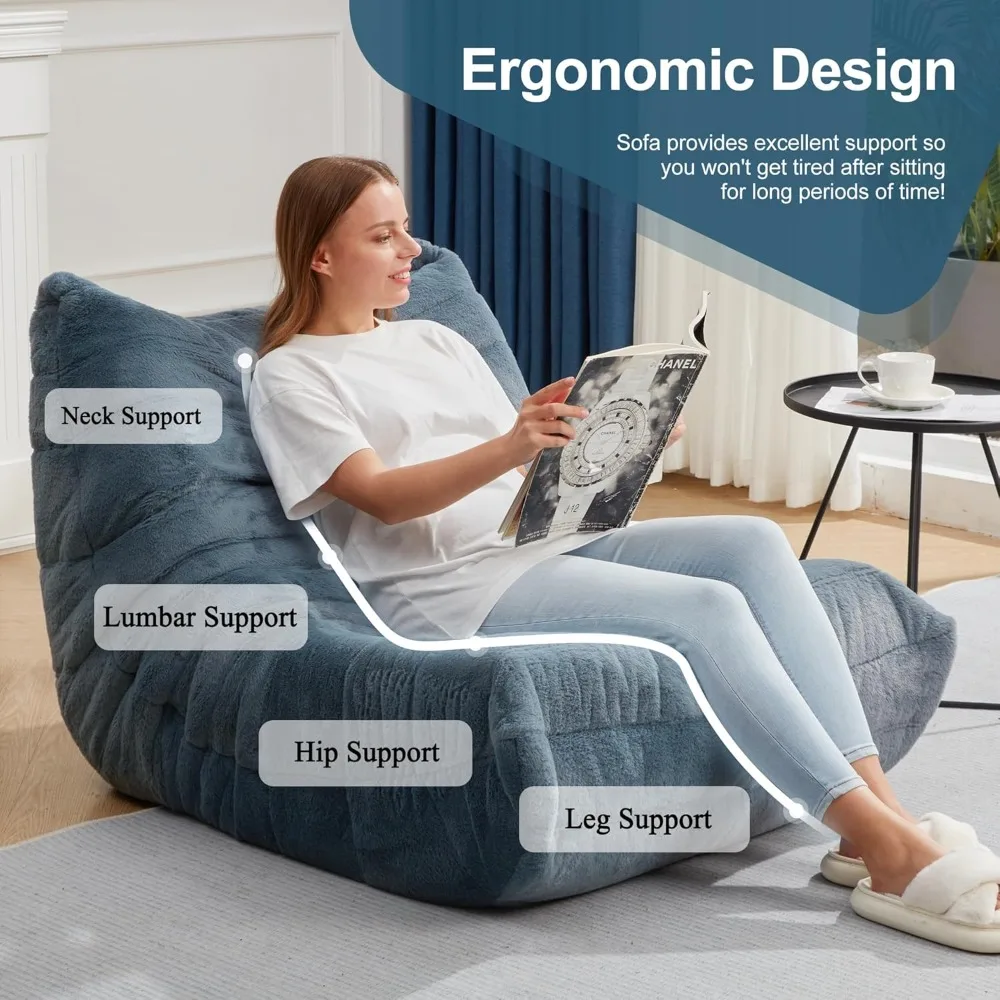 Divano a sacco, divano a sacco in memory foam con imbottitura in pelliccia sintetica, divano pigro per soggiorno, camera da letto, dormitorio, ufficio