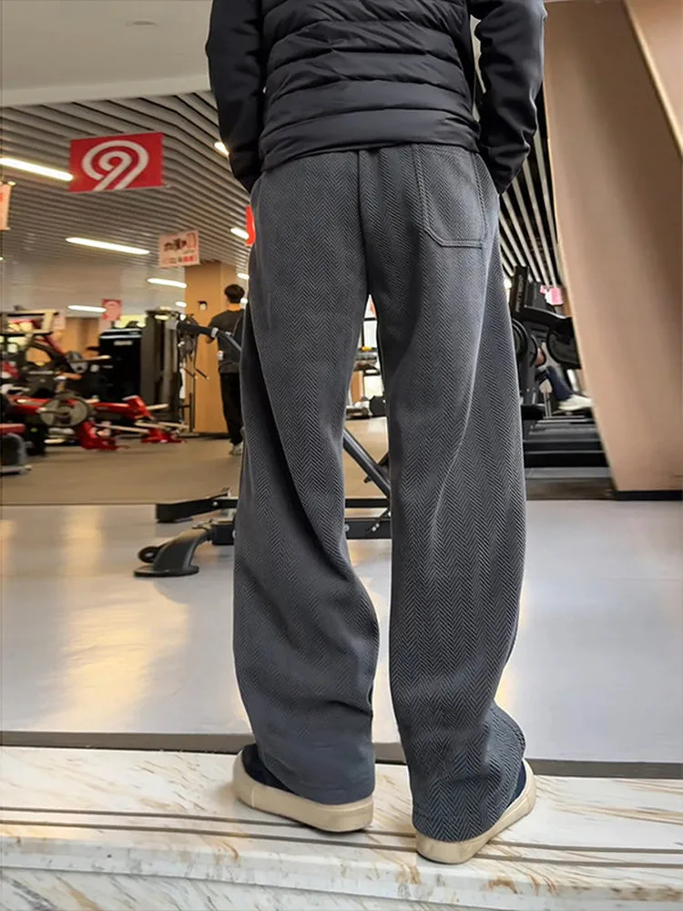 

American Retro Thickened Tweed Men's Knitted Fleece Lined Casual Pants Autumn Winter Thickened Sweatpants Drapey Knife Shape