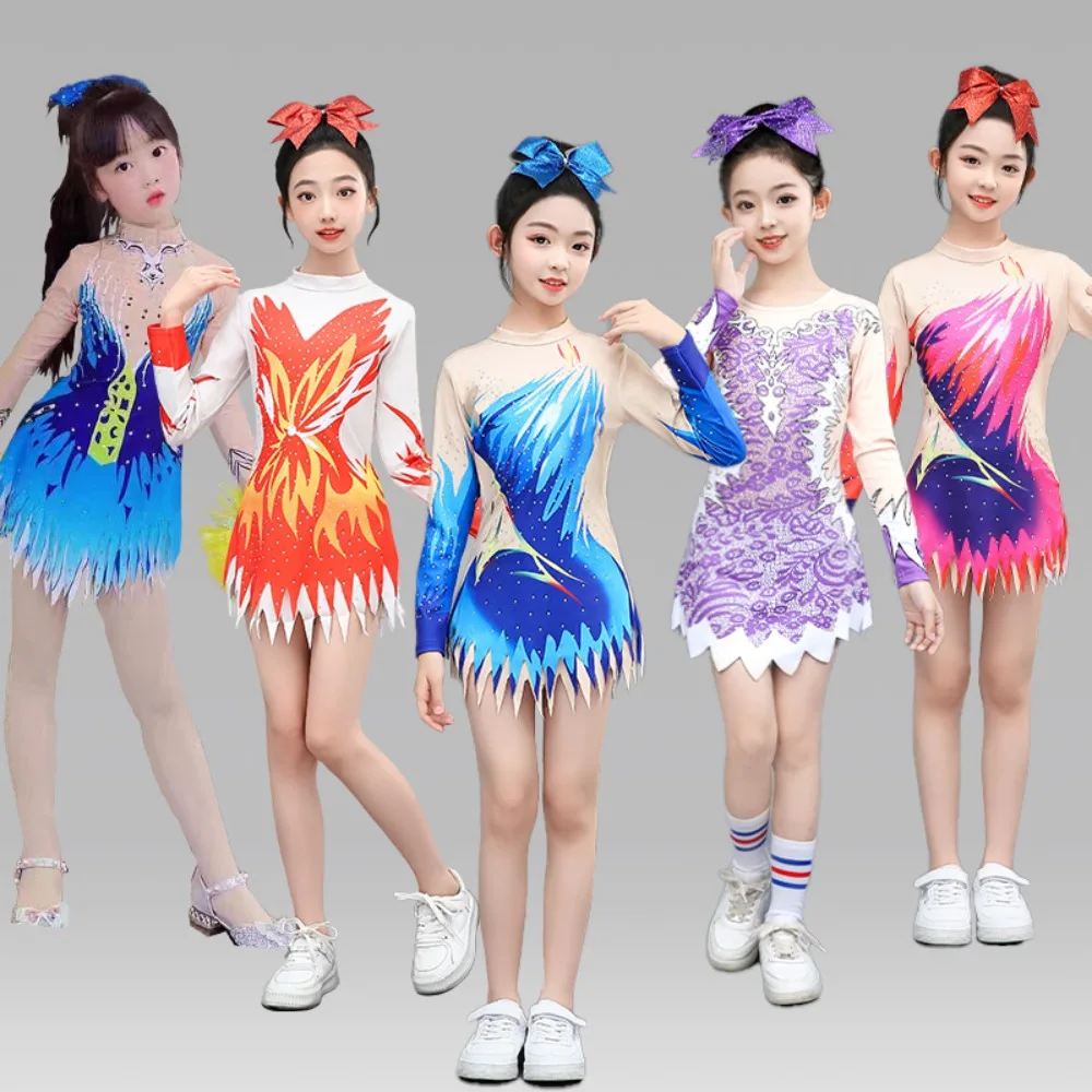 Cheerleader Costume Jazz Dance Performance Kids Clothes Children Clothing Sports Aerobics Girls Dress Dance Wear Stage Elegant