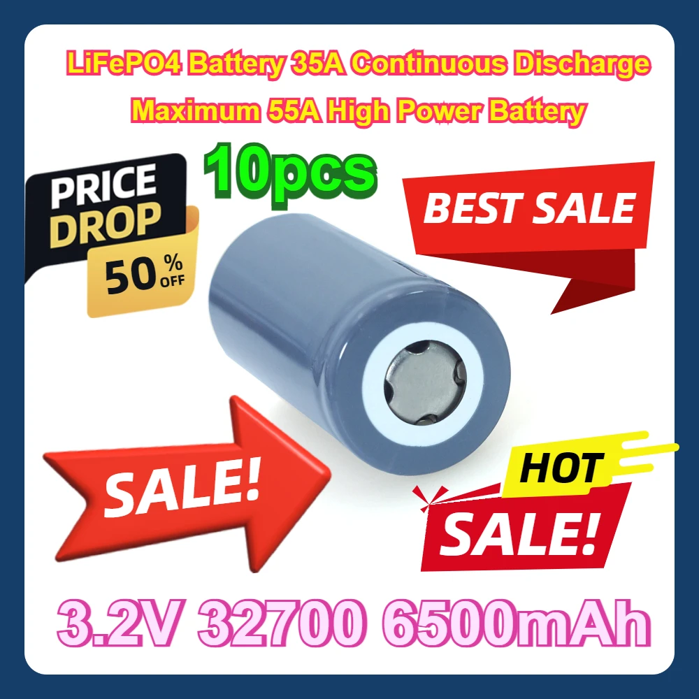 

10Pcs LiFePO4 Battery 35A Continuous Discharge Maximum 55A High Power Battery 3.2V 32700 6500mAh