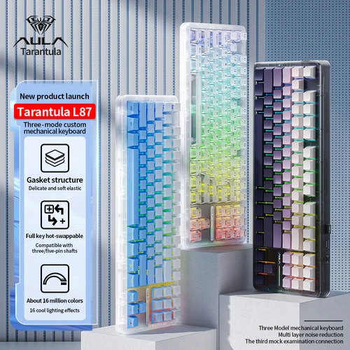 AULA L87 기계식 키보드, 2.4g, USB, 블루투스 트라이 모드, 무선 87 키, RGB, Pbt 개스킷, 5 레이어 사일런싱 전체 키, 충격 없음 