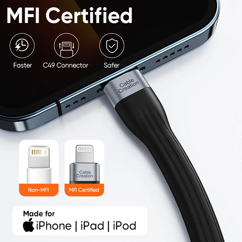 CableCreation MFi USB C to Lightning Cable PD fast Charging 18W  Short Type C Cable for iPhone 14 13 12 11 Pro Max iPad 15 cm