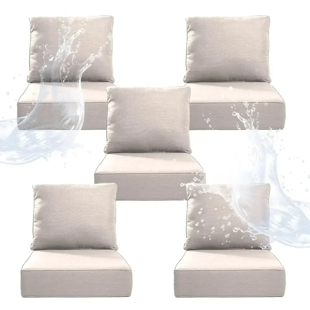 6 Thick Outdoor Chair Cushions (5-Pack) - 24 x 24 Waterproof Patio Furniture Cushions with Removable Covers, High-Density Foam F