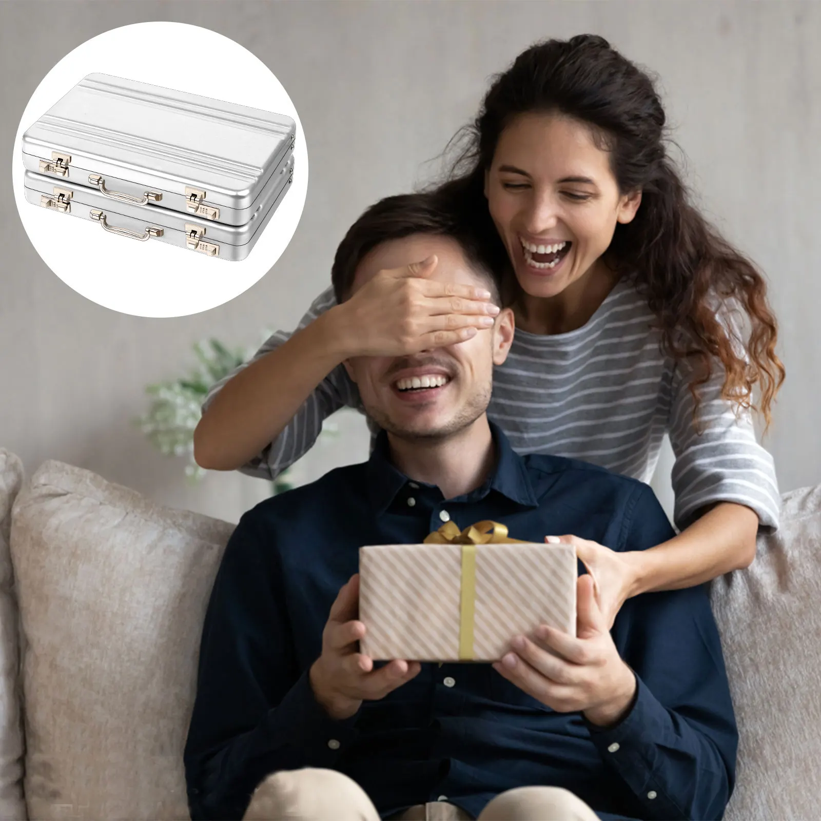 

OBANGONG 4 Pcs Mini Cute Password Briefcase Business Card Holder Suitcase Aluminum Business Card Case Metal Credit Card Holder I
