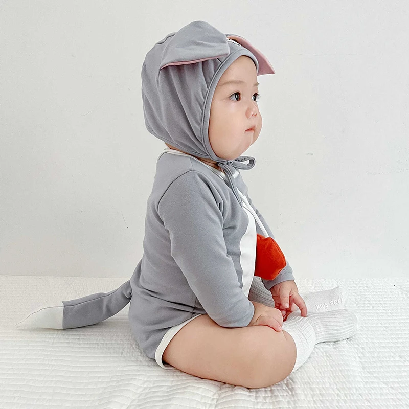 Unisex Kinder-Maus-Kostüm, Overall, Niedlicher Grauer Katzen-Strampler mit Hut für Babys und Kleinkinder, Halloween-Kostüm für Kinder – Detail 6