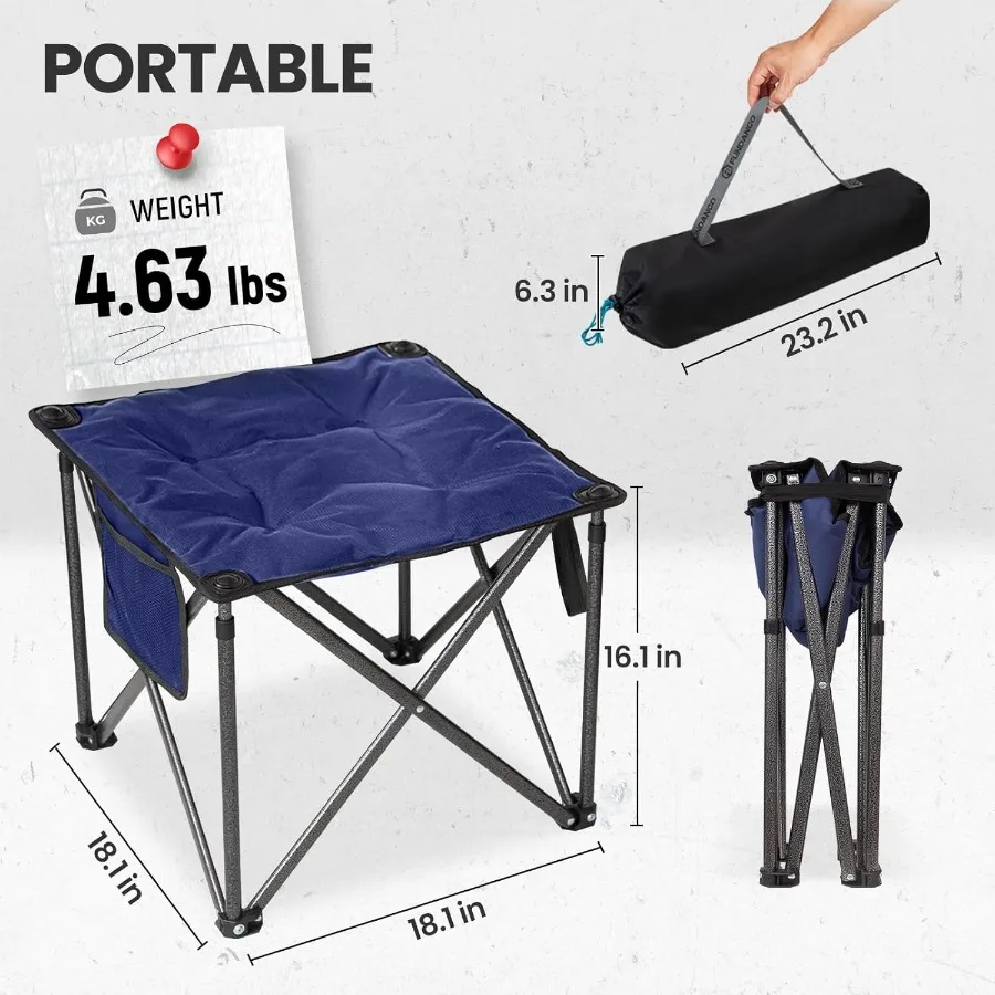 Folding Camping Stool with 18.1 Inch Oversized Foot Rest 440 Lbs Heavy Duty Portable Padded Seat Featuring AntiSlip Feet and Ca