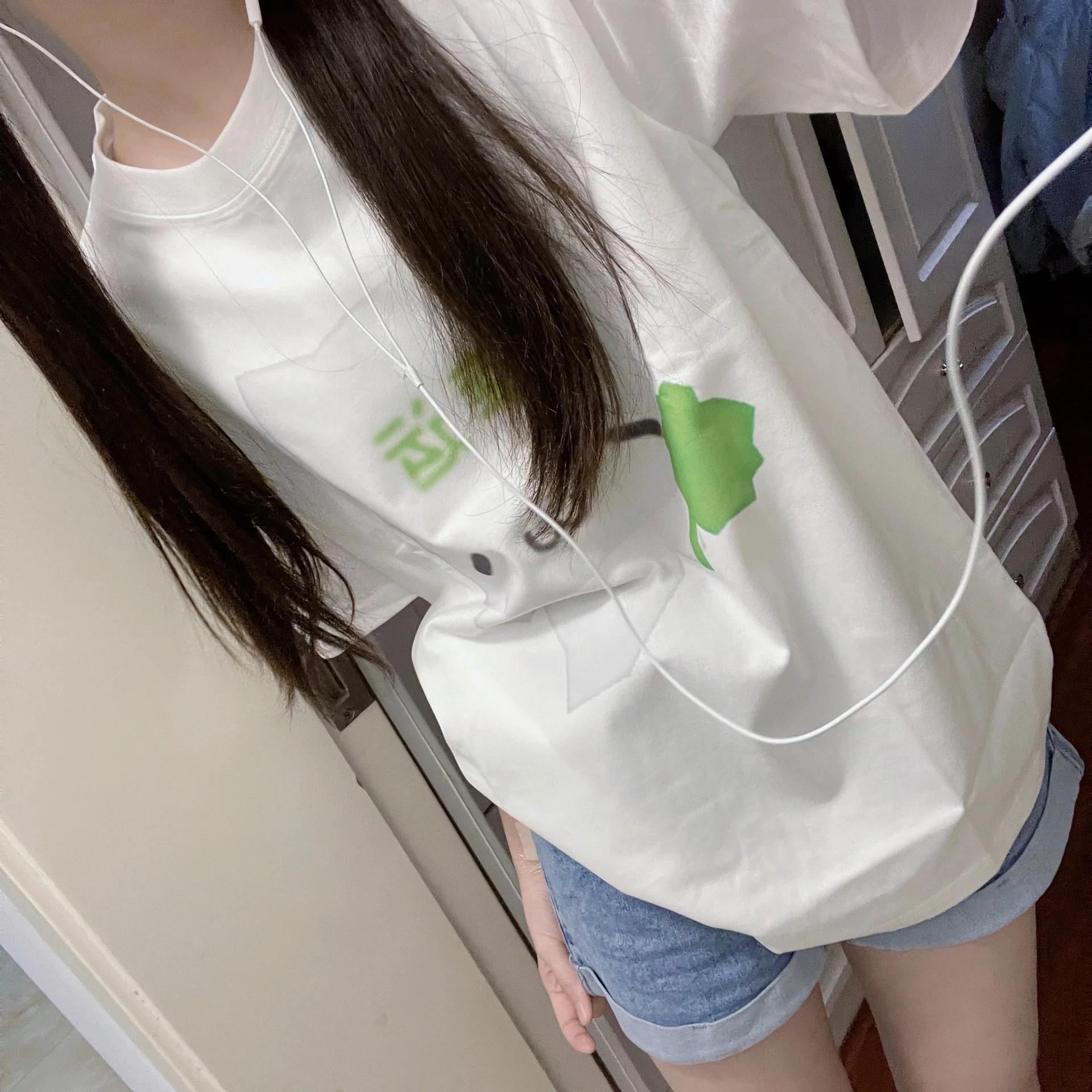 Original Japanese Sweet Girl Loose Short Sleeve T-shirt Cartoon Printing Round Neck Pullover Top Pure Cotton White Women Tees