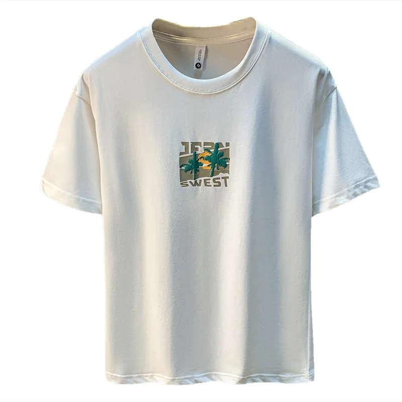 2025 summer thin short sleeved T-shirt for men with simple print, loose and quick drying trend, casual half sleeved clothes