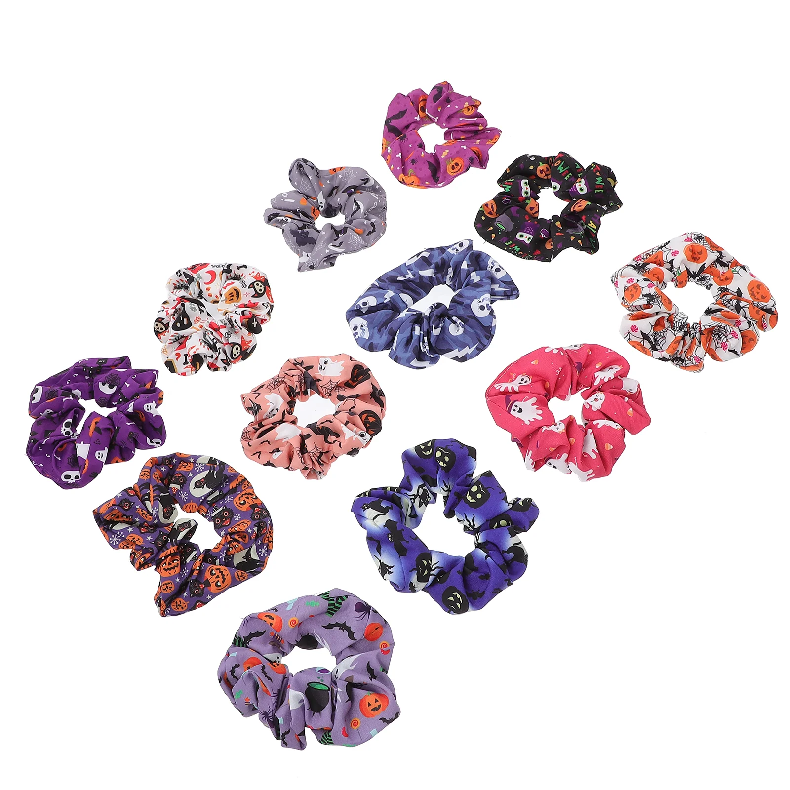 

12 Pcs Mixed Style Halloween Scrunchies Ponytail Holders Half Up Half Down Bun Decorations Festive Accessories Satin Hair Ties