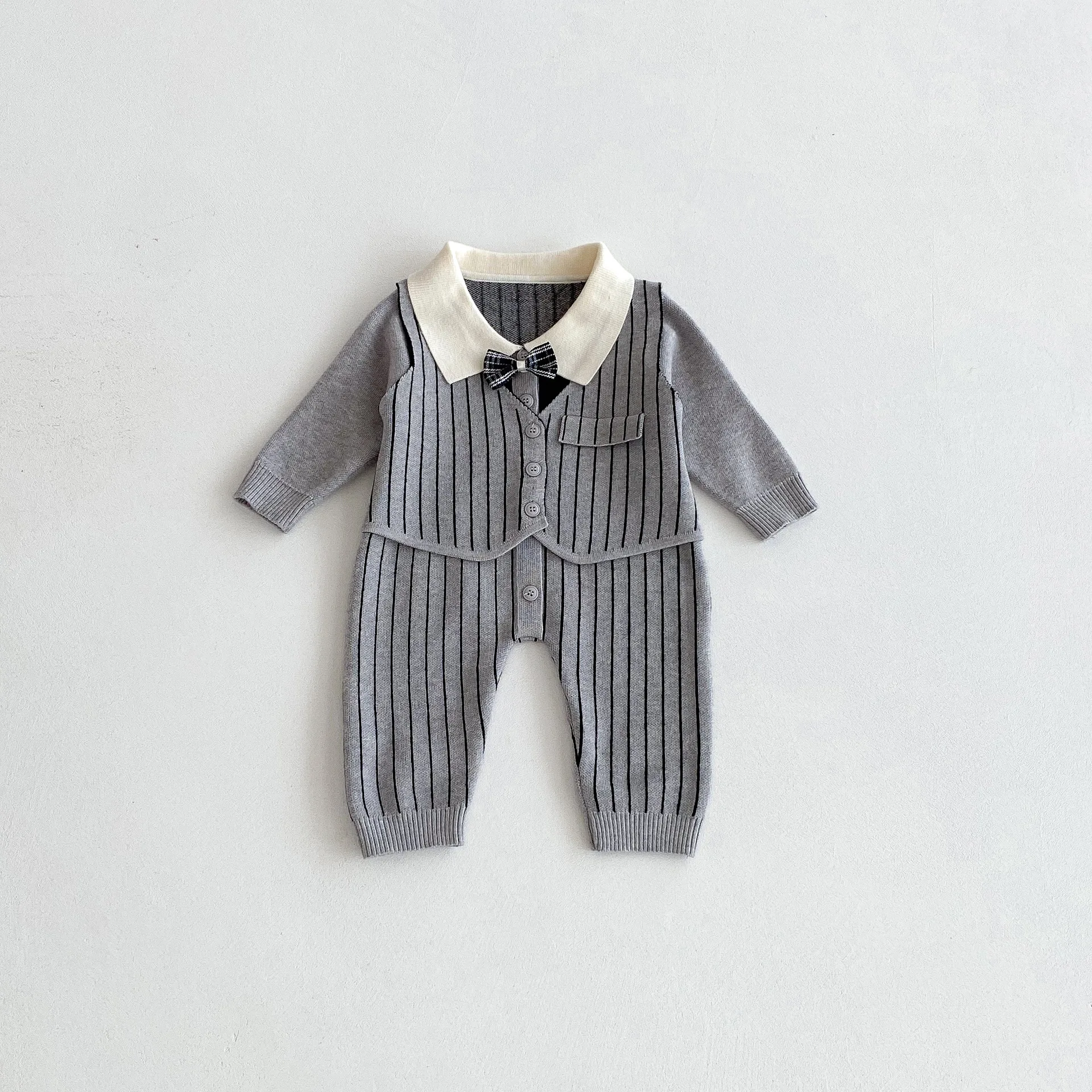 

Baby Jumpsuit 2025 Autumn New Infant Knitted One Piece Clothes Gentleman Baby Boy's Knitted Climbing Clothes