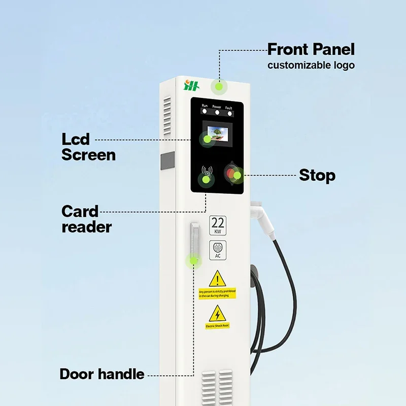 Double Guns Ocpp Gbt Electric Car Charging Station Ac Level2 Charger Floorstand Type1 22kw Ev Charger with Load Balance