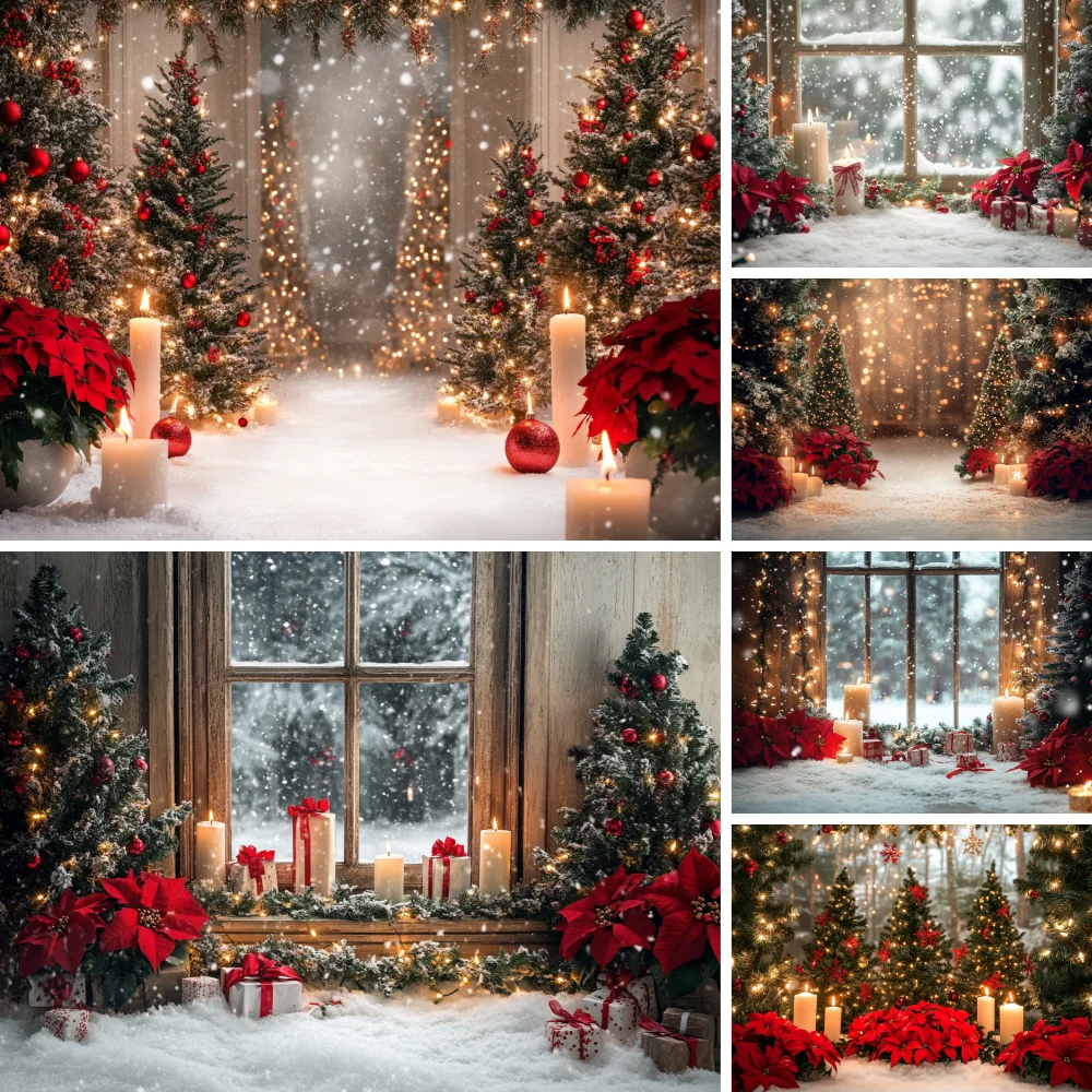 

Photography Background Winter Christmas Inside Window Xmas Tree Gifts Kids Family Portrait Decor Backdrop Photo Studio